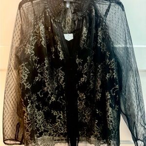 White House Black Market black and Gold Sheer Lace Blouse. New!